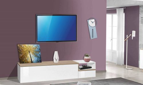 Base TV bianco lucido e acero 200x40x49h cm 2 ante - Febe
