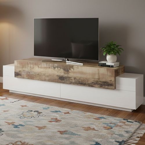 Base TV bianco lucido e acero 200x45x52h cm 3 ante - Arold