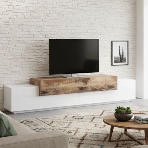 Base TV bianco lucido e acero 240x45x52h cm 3 ante - Tiche