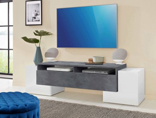 Base TV bianco lucido e ardesia 170x45x45h cm 3 ante - Abele