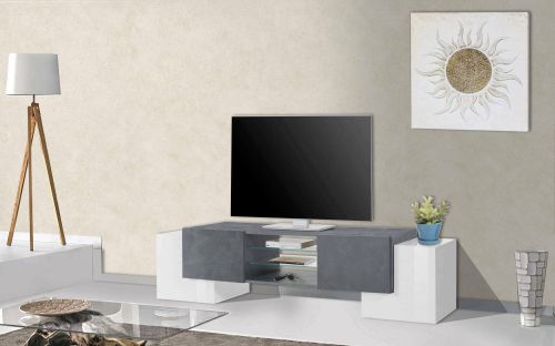 Base TV bianco lucido e ardesia 190x45x45h cm 4 ante - Arancione