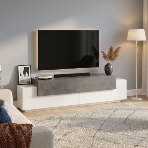Base TV bianco lucido e ardesia 200x45x52h cm 3 ante - Arold