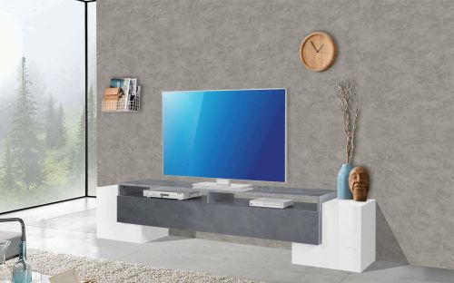 Base TV bianco lucido e ardesia 210x45x45h cm 3 ante - Amis
