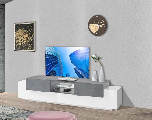 Base TV bianco lucido e ardesia 220x45x51h cm 4 ante - Amato