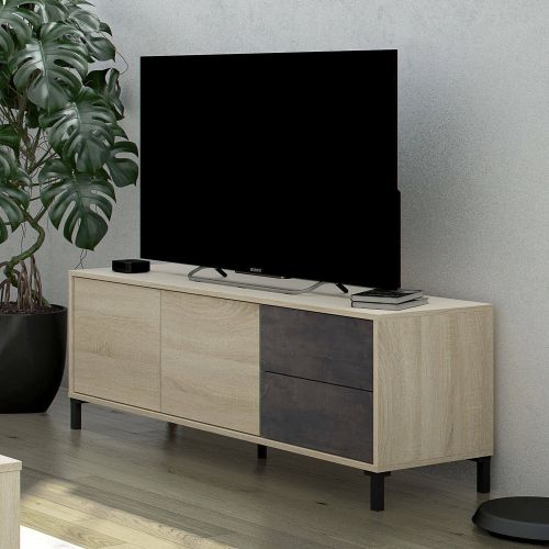 Base TV rovere e antracite 130x41x47h cm 2 ante e 2 cassetti - Alva