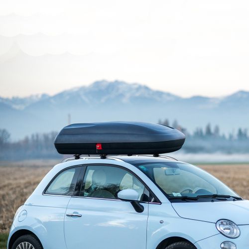 Baule Auto Nero Finitura Effetto Carbonio Capacità 250 l, 55 kg, Apertura a Ribalta Made in Italy - Chivin