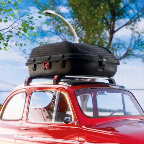 Baule Auto Nero Finitura Effetto Carbonio Capacità 270 l, 55 kg, Apertura a Ribalta Made in Italy - Chivin