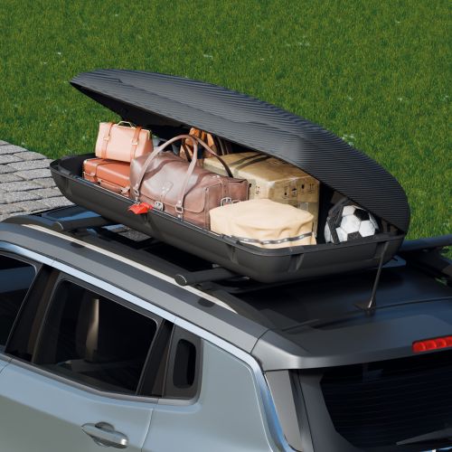 Baule Auto Nero Finitura Effetto Carbonio Capacità 350 l, 75 kg, Apertura a Ribalta Made in Italy - Chivin