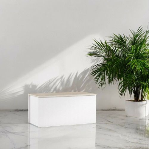Baule Miltonia, Capiente box contenitore multiuso, Cassapanca moderna, 100% Made in Italy, 90x45h45 cm, Bianco e Rovere