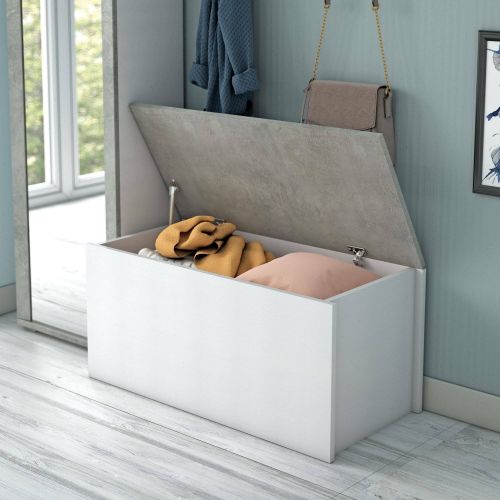 Baule moderno legno 90x45x45h cm bianco e cemento - Ayusnay