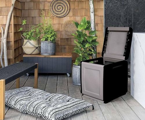 Bauletto da esterno quadrato 54x53x57h cm grigio chiaro e nero - Azziuro