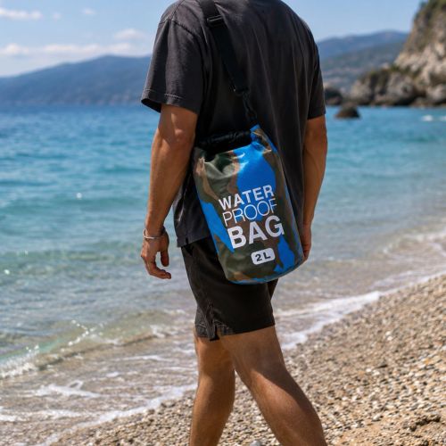 Borsa Impermeabile blu Mimetica Capacità 2 lt Sfumatura Colore Struttura Mimetica - Semebate