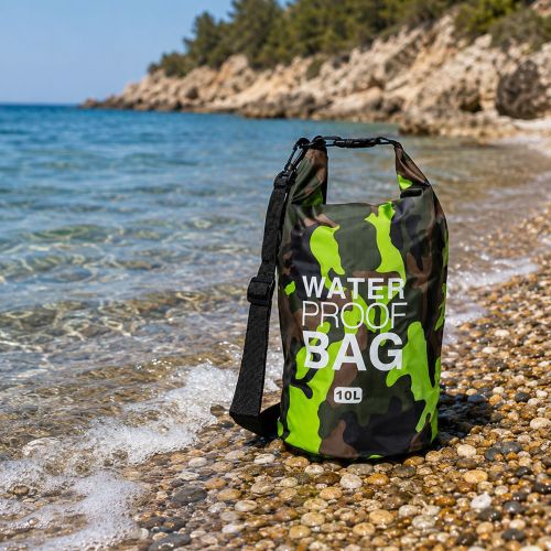 Borsa Impermeabile Verde Mimetica Capacità 10 lt Sfumatura Colore Struttura Mimetica - Senine