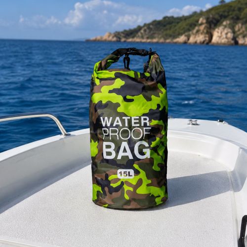 Borsa Impermeabile Verde Mimetica Capacità 15 lt Sfumatura Colore Struttura Mimetica - Semarese