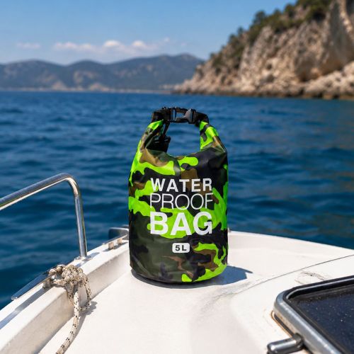 Borsa Impermeabile Verde Mimetica Capacità 5 lt Sfumatura Colore Struttura Mimetica - Seniliri