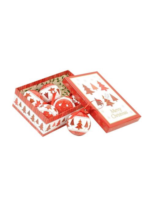 Box 6 sfere natalizie, bianco e rosso