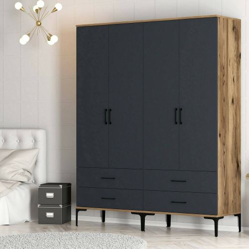 Cabina armadio 4 ante noce e antracite 160x200h cm - Katrin