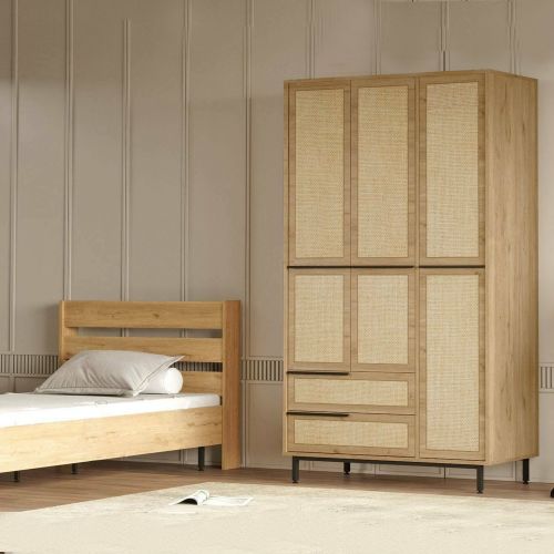 Cabina armadio con appendiabiti noce e quercia 112x196h cm - Nangka