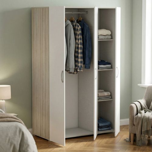 Cabina armadio con appendiabiti rovere e bianca opaca 119x184h cm - Dania