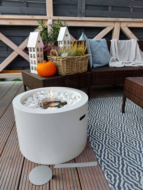 Camino a bioetanolo Dsiatouni, Caminetto ecologico, Focolare senza fumo, Riscaldatore ad etanolo, Made in Italy, 48x48 h33 cm, Bianco