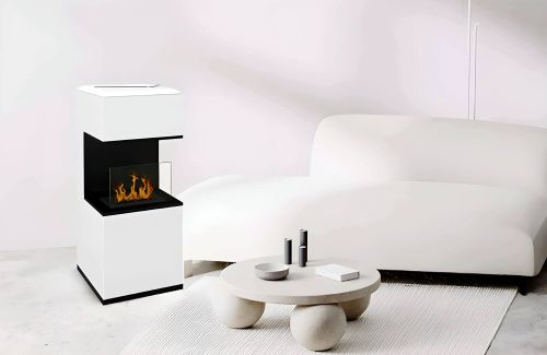 Camino a bioetanolo Dskorupsk, Caminetto ecologico, Focolare senza fumo, Riscaldatore ad etanolo, Made in Italy, 38x38 h100 cm, Bianco e Nero