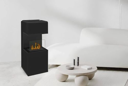 Camino a bioetanolo Dskorupsk, Caminetto ecologico, Focolare senza fumo, Riscaldatore ad etanolo, Made in Italy, 38x38 h100 cm, Nero