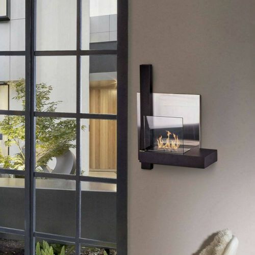 Camino a bioetanolo Dspeggiori, Caminetto ecologico, Focolare senza fumo, Riscaldatore ad etanolo, Made in Italy, 65x23 h75 cm, Nero