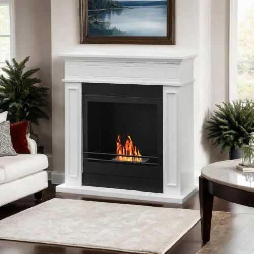 Camino a bioetanolo Dstijepovi, Caminetto ecologico, Focolare senza fumo, Riscaldatore ad etanolo, Made in Italy, 91x28 h90 cm, Bianco