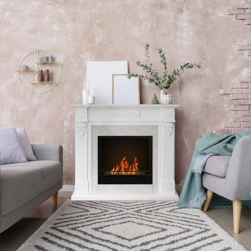 Camino a bioetanolo Dstrefezz, Caminetto ecologico, Focolare senza fumo, Riscaldatore ad etanolo, Made in Italy, 38x121 h108 cm, Bianco
