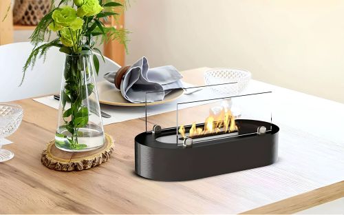 Camino a Bioetanolo Nero Argento Capacità 1 lt Superficie Riscaldabile 30 40x20x20h cm, Potenza (kw) 2.5 - Lahabana
