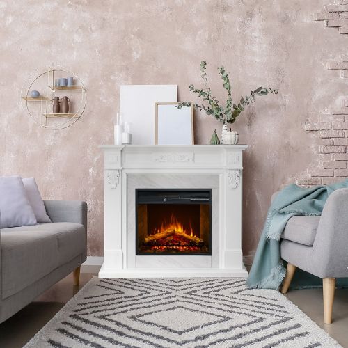 Camino Elettrico Bianco Superficie Riscaldabile 30 Potenza (kw) 0.9-1.8 121x38x108h cm, Indoor - Prasco