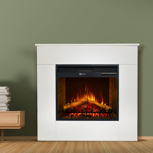 Camino Elettrico Bianco Superficie Riscaldabile 30 Potenza (kw) 0.9-1.8 96x36x90h cm, Indoor - Feletto