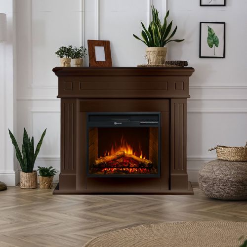 Camino Elettrico Marrone Noce Superficie Riscaldabile 30 Potenza (kw) 0.9-1.8 110x36x100h cm, Indoor - Lentella