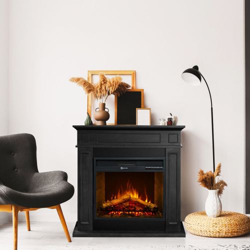 Camino Elettrico Nero Superficie Riscaldabile 30 Potenza (kw) 0.9-1.8 89x28x90h cm, Indoor - Prevalle