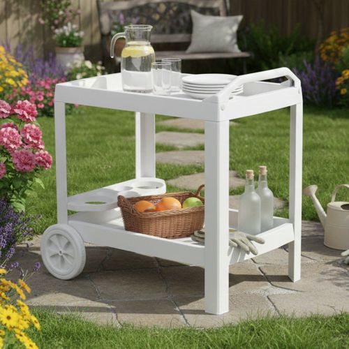 Carrello Bianco 2 Ripiani Ruote 53x74x73h cm, con Portabicchieri Made in Italy - Chidester