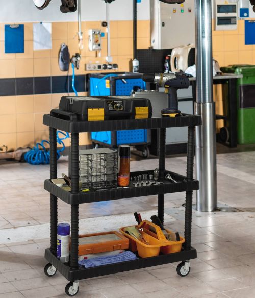 Carrello Libin, Carrello multiuso, Carrello con ruote, Carrello portaattrezzi a 1 ripiano, 100% Made in Italy, 75x38h92 cm, Antracite
