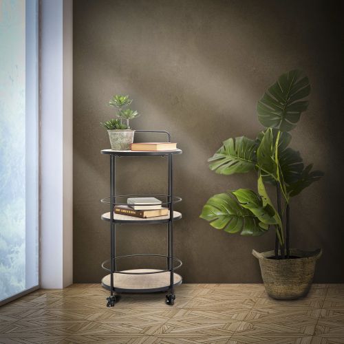 Carrello Marrone Nero 3 Ripiani Ruote 40x42x82h cm, Colore Struttura Nero - Ganaro