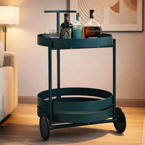 Carrello Verde 2 Ripiani Ruote 45x35x65h cm, Materiale Ripiano in Metallo - Ganamo