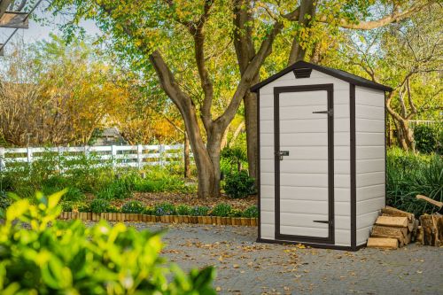 Casetta da giardino Galliate, Capanno da esterno, Rimessa da giardino, Ripostiglio per attrezzi, 129x103 h196 cm, Beige