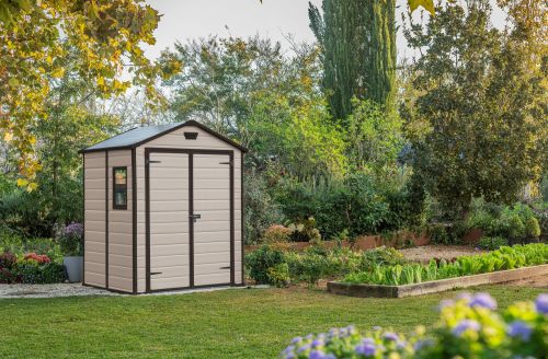 Casetta da giardino Galliate, Capanno da esterno, Rimessa da giardino, Ripostiglio per attrezzi, 185x152 h226 cm, Beige