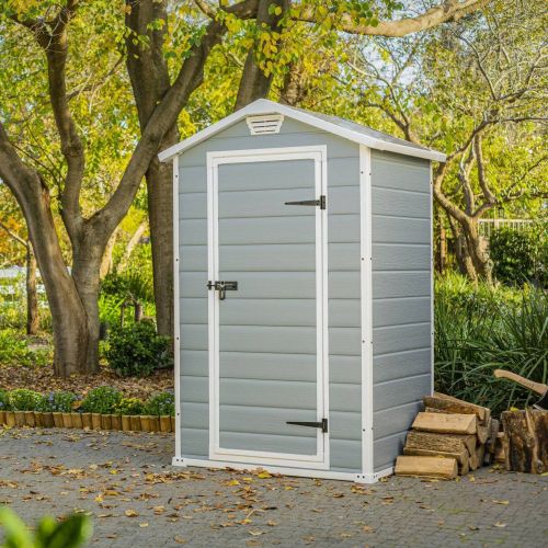 Casetta da Giardino Grigio Bianco Resistente Agli Agenti Atmosferici Tetto a due Falde 129x103x196h cm, Materiale Tetto in Plastica - Stormlake