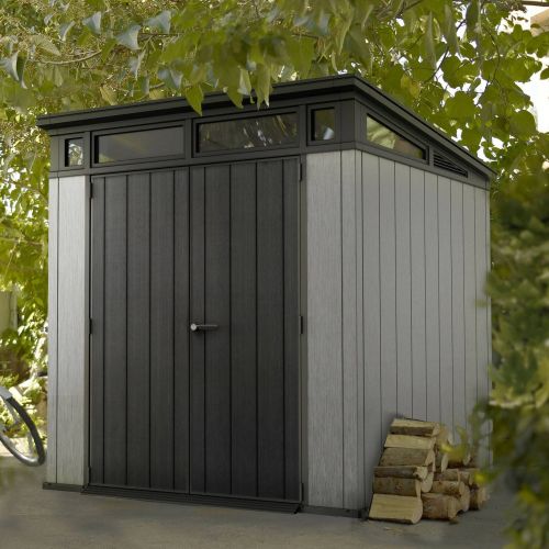 Casetta da Giardino Grigio Nero Resistente Agli Agenti Atmosferici Presenza Finestre 214x218x226h cm, Tetto Piano - Summit
