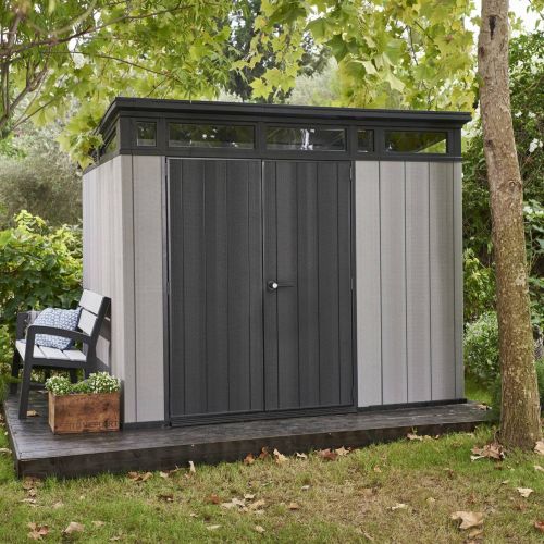 Casetta da Giardino Grigio Nero Resistente Agli Agenti Atmosferici Presenza Finestre 277x218x226h cm, Tetto a due Falde - Whitehall
