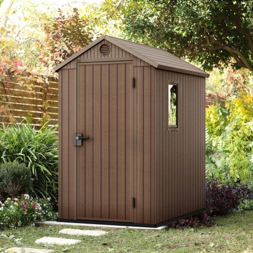 Casetta da Giardino Marrone Nero Resistente Agli Agenti Atmosferici Presenza Finestre 126x185x205h cm, Tetto a due Falde - Sallisaw