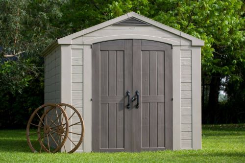 Casetta da giardino Ronsecco, Capanno da esterno, Rimessa da giardino, Ripostiglio per attrezzi, 256x332 h243 cm, Beige