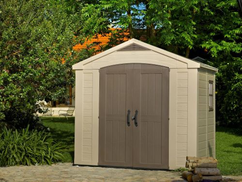 Casetta da giardino Ronsecco, Capanno da esterno, Rimessa da giardino, Ripostiglio per attrezzi, 257x182 h243 cm, Beige