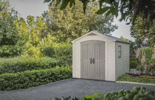 Casetta da giardino Ronsecco, Capanno da esterno, Rimessa da giardino, Ripostiglio per attrezzi, 257x255 h243 cm, Beige