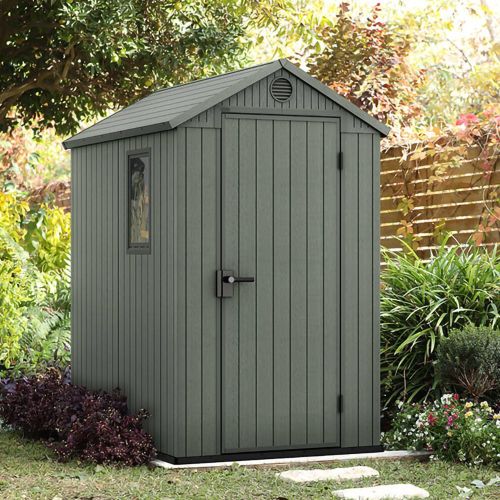 Casetta da Giardino Verde Nero Resistente Agli Agenti Atmosferici Presenza Finestre 126x185x205h cm, Tetto a due Falde - Sallisaw
