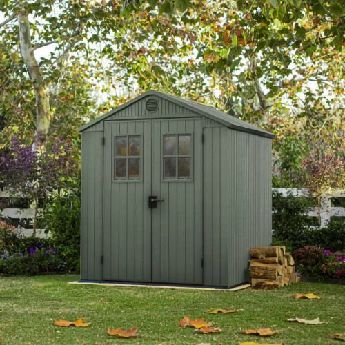 Casetta da Giardino Verde Nero Resistente Agli Agenti Atmosferici Presenza Finestre 190x183x221h cm, Tetto a due Falde - Savanna