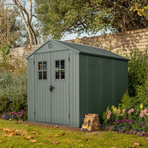 Casetta da Giardino Verde Nero Resistente Agli Agenti Atmosferici Presenza Finestre 190x244x221h cm, Tetto a due Falde - Seneca